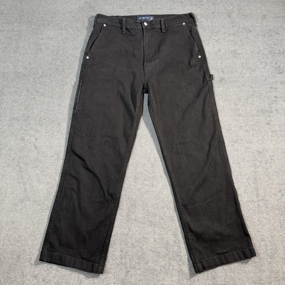Abercrombie & Fitch Baggy Cargo Pants Men's Size 33x32 Black Loose Relaxed Fit